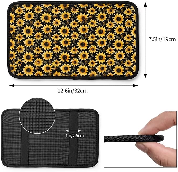 Car Center Console Cover Yellow Sunflower Universal Armrest Seat Box Cover Protector Flower Floral Car Accessories Flower Floral Armrest Seat Box Cover Protector for Truck Van Sedans