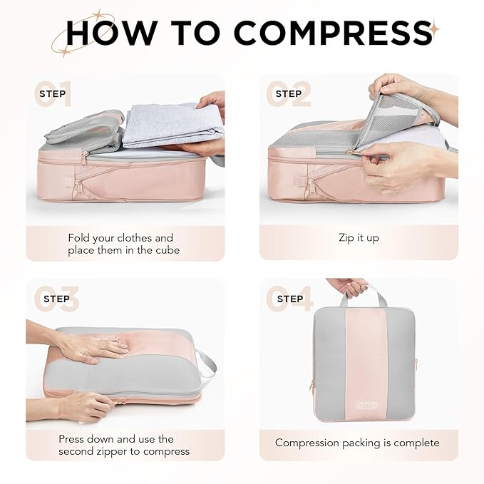 OlarHike 8 Set Compression Packing Cubes for Travel Gifts Mom Women,Luggage Clothes Organizer for Travelers,Airplane/Cruise/Car/Train Travel Essentials,Compressible Expandable Saver Space Bags(Beige)