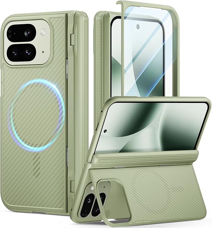 Poetic Revolution Flex Case for Google Pixel 10 Pro Fold, [Foldable Kickstand][Hinge Protection][MagSafe Compatible], Shockproof Slim Pixel 10 Pro Fold Cover with Built-in-Screen Protector, Green