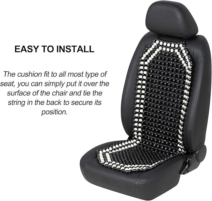 Road Comforts Wood Beaded Seat Cover Back Massage Cushion for Stress Free - Keeps Back from Getting Sweaty While Driving 1PC (Black)