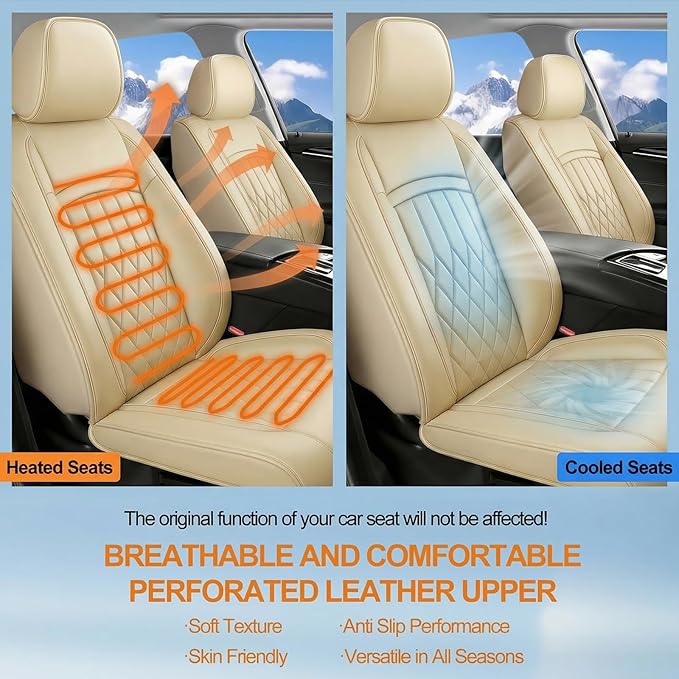 Fit Ioniq Car Seat Covers for Hyundai Ioniq 2017-2026 - Premium Leather, Waterproof, All-Weather, Airbag Compatible, Anti-Slip, Breathable, Easy Install, Seat Protectors, Full Set, Beige