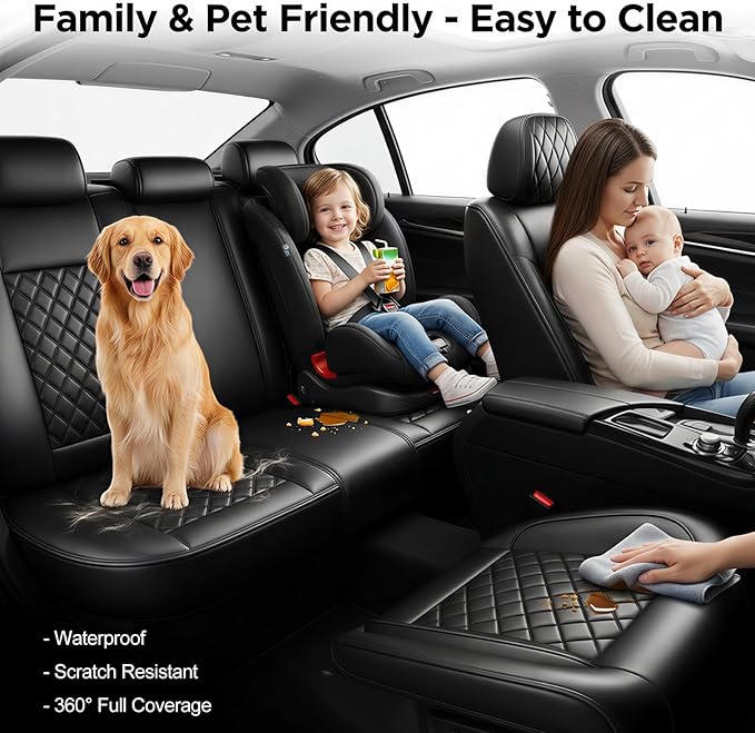 Fit Integra Car Seat Covers for Acura Integra 2023-2026 - Premium Leather, Waterproof, All-Weather, Airbag Compatible, Breathable, Seat Protectors, Only 2 Front seat Covers, Black