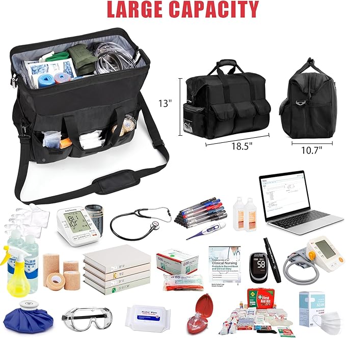 Nurse Rolling Medical Duffle Bag Work Nursing School College Student Must Have Clinical Home Health Cna Nr Gifts Carry On Bag with Wheels Doctor Emt Ems Healthcare Equipment Homecare Physician (Black)