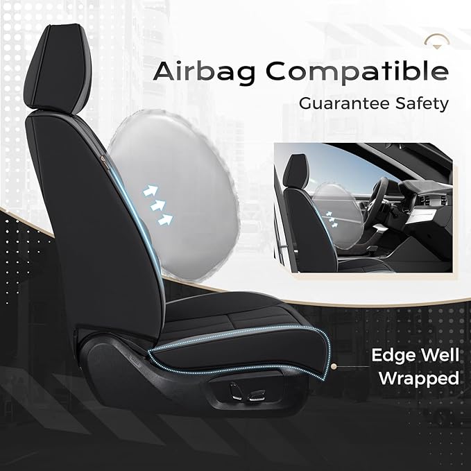 Coverado Car Seat Cover, Cover for Cars Front Seat, Premium Leather, Universal Fit Waterproof Seat Protectors, Car Seat Cushion Non-Slip for Most Cars-BlackGray