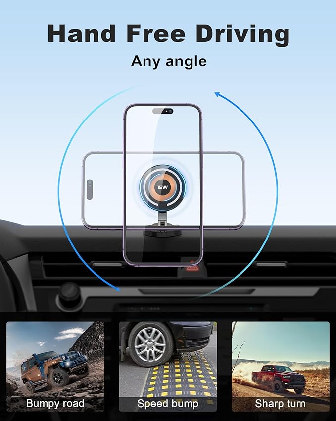 ZBF Magnetic Wireless Car Mount Charger, 15W Fast Charging Mag-Safe Car Mount,Magnetic Car Phone Holder Mount, Car Cell Phone Holder Fit iPhone 17 16 15 14 13 12 All Smartphones