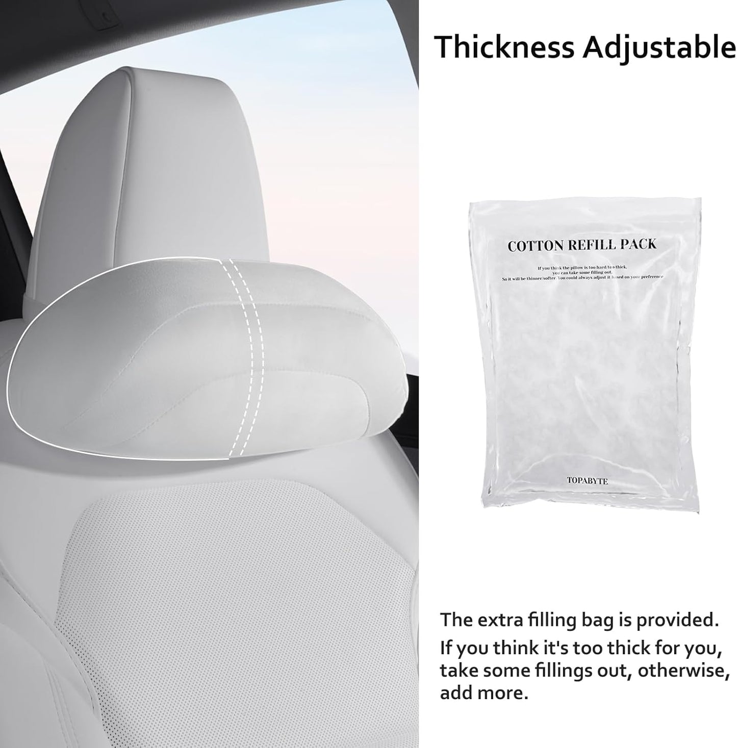 Car Headrest Pillow for Driving, Softness Ergonomic Design Universal Travel Neck Pillow for Most Cars, Office Chairs, Gaming Chairs with Extra Filler Cotton Bag (White, 2PC)