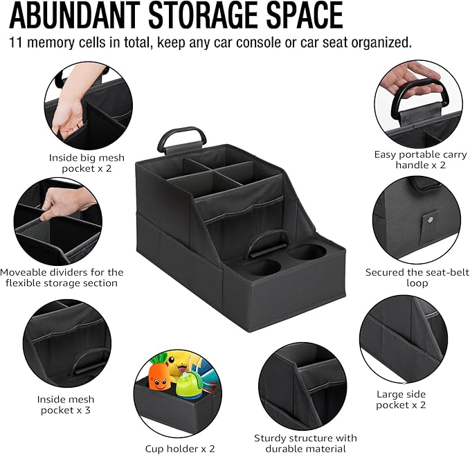 MULISOFT Car Seat Organizer- Backseat Car Organizer with 12 Storages Compartments and 2 Cup Holders, Organizers and Storage, Front Seat for Travel Kids,Black