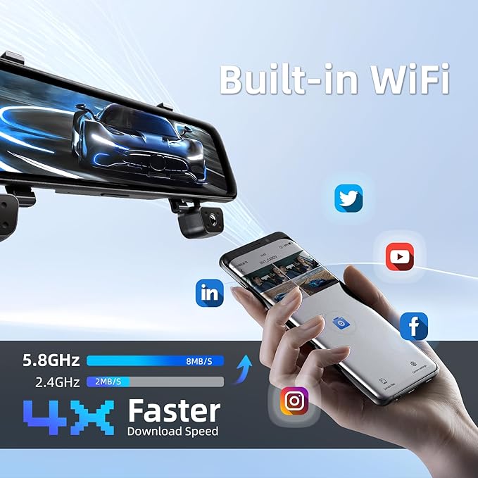 12" 4K+1080Px3,4 Channel Mirror Dash Cam Front and Rear with STARVIS Sensor, Rear View Mirror Camera,Back up Camera for Cars,8 IR Night Vision,WiFi,GPS,Voice Control,Free 128G SD