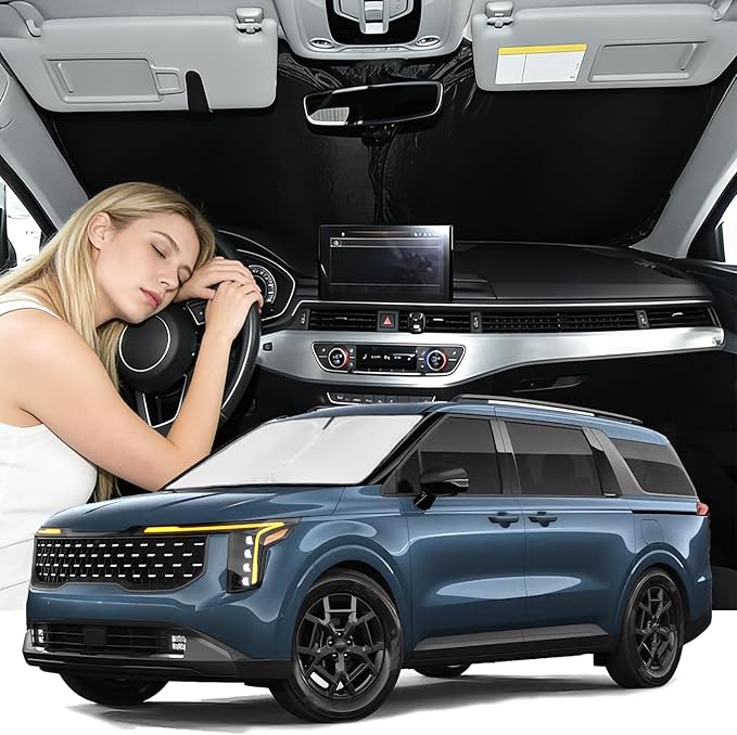 Windshield Sunshade for Kia Carnival 2022-2026 Sun Shade Car Windshield Accessories Upgrade 4 Layers Blocks UV Rays Custom Fit Carnival 240T Car Window Shades Front Windshield Keep Cool Foldable