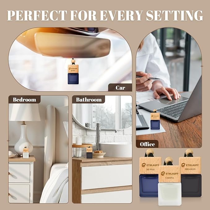 Car Air Freshener Hanging 3 Pack - 1 Way, Dream On, Cabana Hotel Collection Diffuser Oil Inspired The One Hotel, Car Fresheners for Women & Men, 45+ days Long Lasting, 0.27 FL OZ/8ML
