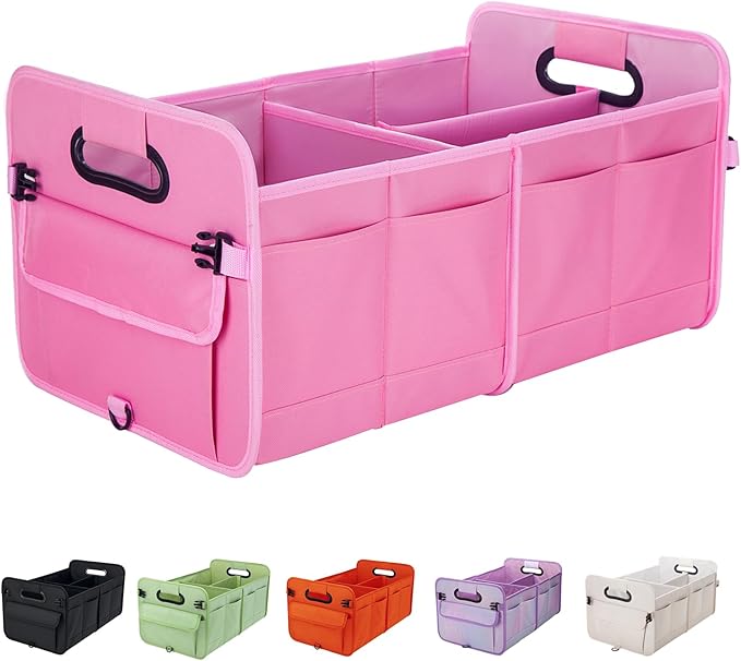 titiyiof Trunk Organizer For Suv & Sedan,Car Organizers and Storage, Waterproof Collapsible & Adjustable Straps,70L Sturdy Car Organization for Car Accessories, Tools,Sundries,2-3 Compartment（Pink