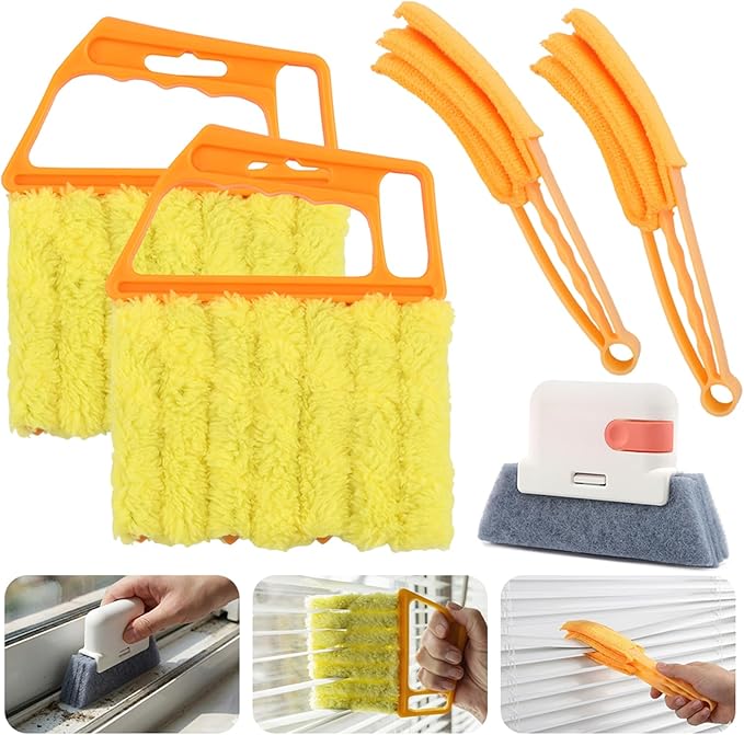 5Pcs Window Blind Cleaning Set, Washable 7 Fingers Duster Brush Dusting Cleaner Tool, Blinds Air Conditioner Keyboard Fan Duster Dirt Housekeeping Tool(Yellow,Size:6.3inch)
