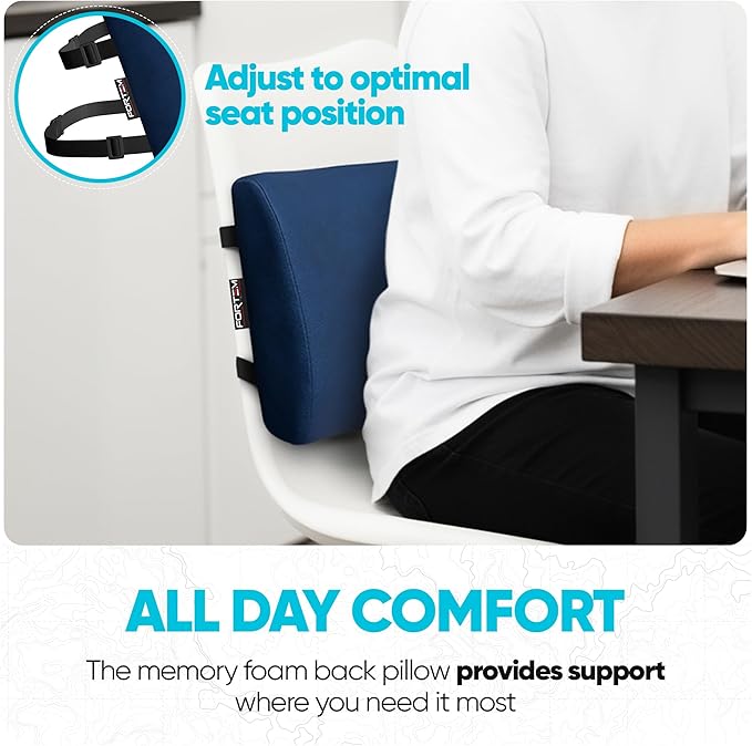 FORTEM Lumbar Support Pillow for Office Chair, Lumbar Support Pillow for Car, Back Rest for Gaming, Memory Foam Pillow, Desk Chair Cushion, Breathable & Washable Cover, Adjustable Straps