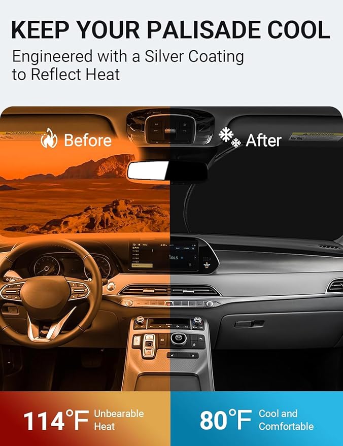 Proadsy 2026 Upgrade Front Windshield Sun Shade Foldable Sunshade Protector Custom Fit 2020-2025 Palisade Accessories