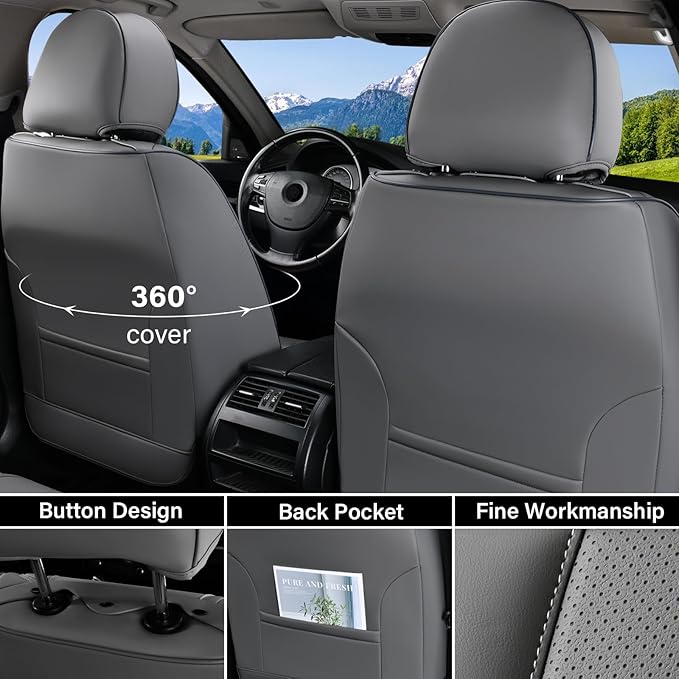 Coverado Car Seat Covers Front Seats, Luxury Nappa Leather Waterproof Seat Covers for Cars, Universal Front Seat Covers, Driver Seat Protector Automotive Interior Accessories Fit for Most Cars,(Gray)