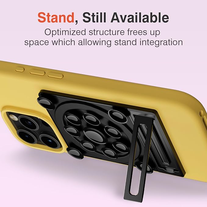 SEMBO Silicone Suction Phone Case Adhesive Sticky Grip Stand with Mag-Back for MagSafe Car/Wall Mounts, Strong Magnetic Holder for Fridge, Gym Equipment, Shower, Hands-Free Selfie (Black, Adhesive)