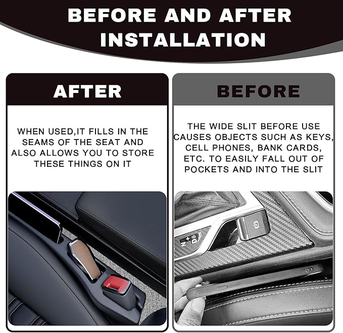 2PCS Car Seat Gap Filler Organizer, Multifunctional Car Gap Filler Organizer Storages Function for Storing Phones Keys Cards, Universal No Drop Seat Guard for Cars ﻿ (Black)