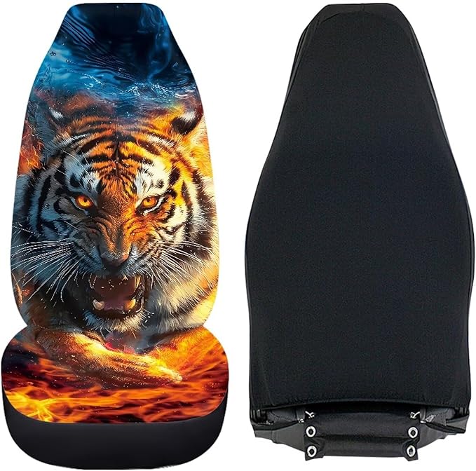 Cool Tiger Car Seat Covers Set of 2 Breathable Universal Vehicle Front Seats Interior Protector Easy to Install Interior Protection Suitable Fits Most Car Auto SUV Sedan