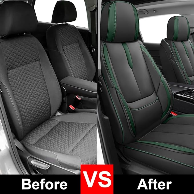 Fit for 98% of Mercedes Benz Car Seat Covers, Premium Nappa Leather Seat Cover, Fully Wrapped Protect Modern Style Seat Cover (2-Seat Standard, Black & Green)