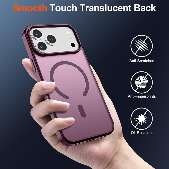 SUPFINE Magnetic for iPhone 17 Pro Max Case (Compatible with MagSafe)(Military Grade Drop Protection) Translucent Matte Shockproof with Anti-Fingerprint Phone Cover,Wine Red