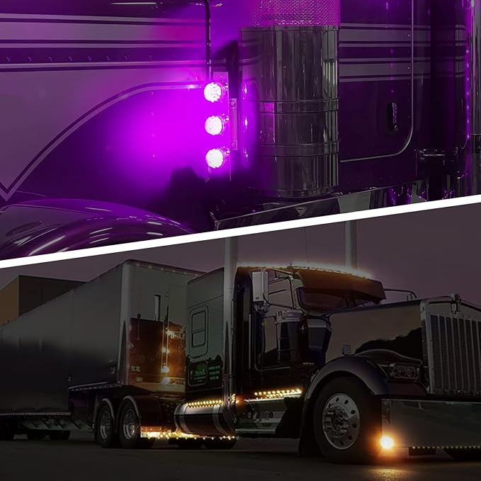 Partsam 1Pc Dual Revolution LED Watermelon Light, Amber Turn Signal and Marker to Purple Auxiliary Light for Truck, Surface Mount, with Stainless Steel Bezel