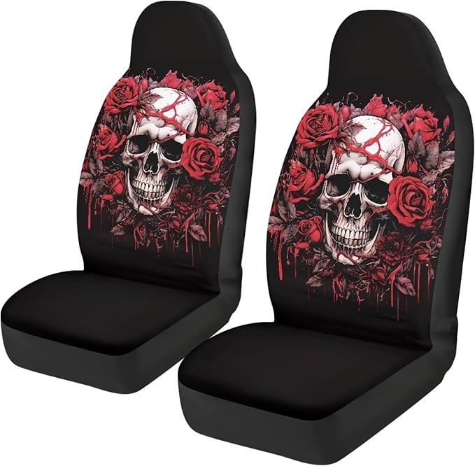 Halloween Skull Rose Car Seat Cover Easy to Install Car Front Seat Protector Breathable Front Seat Cover Anti Slip Universal for Cars Truck SUV Van