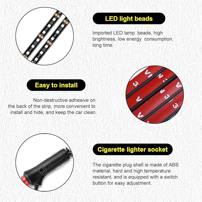 Car LED Strip Light, 24 LEDs RGB Neon Interior Atmosphere Lights, 12V Under Dash Ambient Night Light, Cigarette Lighter Auto Interior Decorative Lamp, Car Accessories (Orange-Yellow)