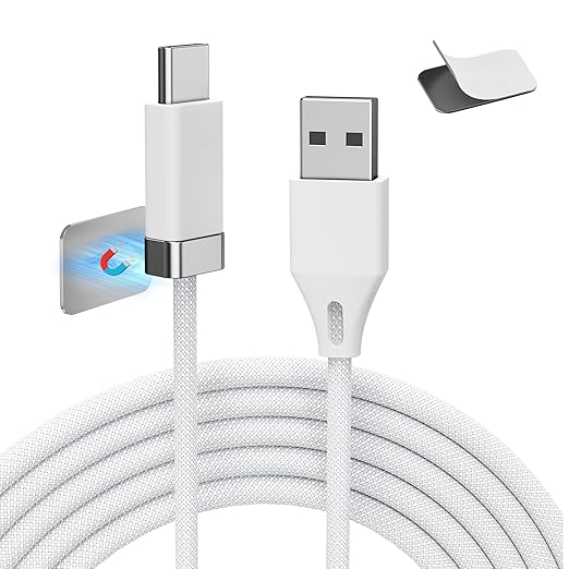 StayCable 5FT USB A to USB C Cable with Built-in Magnetic Holder for Nightstand, Desk and Car, 3A Fast Charging Anti-Fall Cord with 2 Adhesive Metal Plates, Braid Type-C Data Cable for iPhone 17
