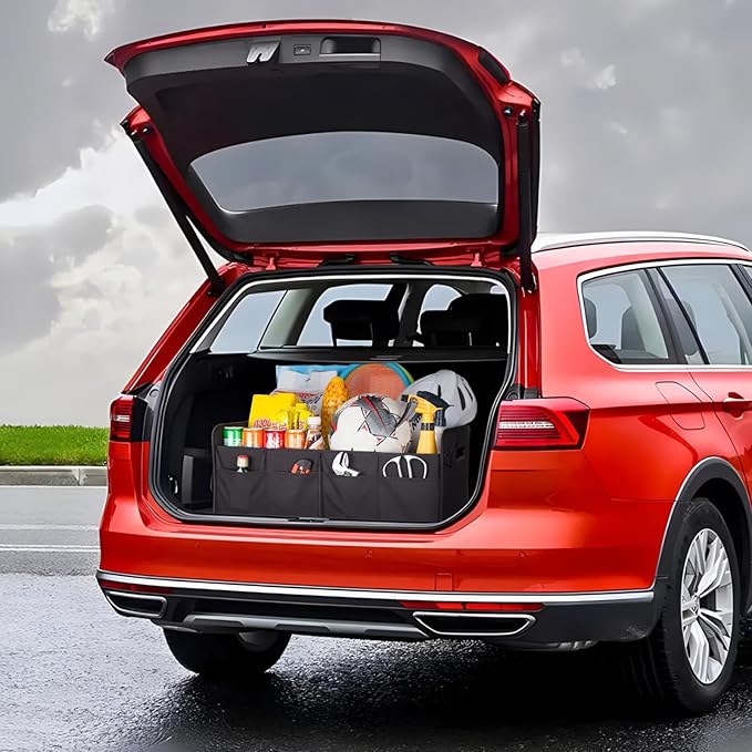 titiyiof Trunk Organizer For Suv & Sedan,Car Organizers and Storage, Waterproof Collapsible & Adjustable Straps,70L Sturdy Car Organization for Car Accessories, Tools,Sundries,2-3 Compartment（Black