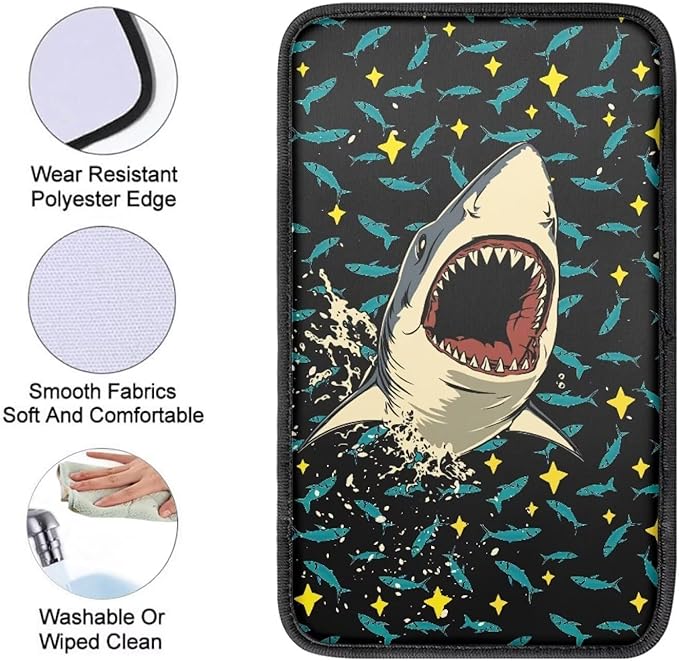 Shark Print Arm Rest Cover for Car Non Slip Car Center Console Cover Shark Car Interior Accessories Non Slip Armrest Cushion Protector Fit Most SUV Trucks Van Vehicle