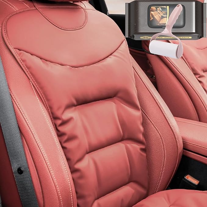 Skin-Friendly & Dirt-Repellent Leather Seat Cushions, 2026 Car Seat Cushion for Driving, 1.57" Thick Comfort Seat Protector, Universal Non-Slip Memory Foam Pad for Car (Red, Backrest Cushion)
