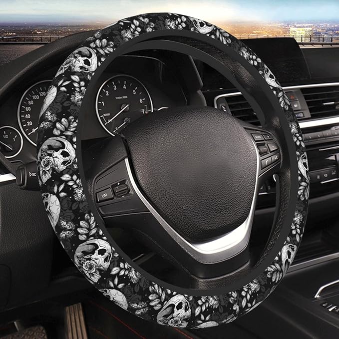 Flower Sugar Skull Steering Wheel Cover Women 15 inch Anti-Slip Sweat Absorption Steering Wheel Covers Cute Car Accessories Decor Car SUV Sedan Vans Truck Protector