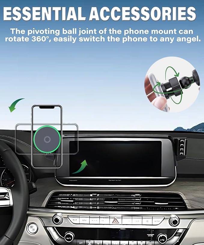 Car Phone Holder for KIA Telluride 2019 2020 2021 2022 Accessories 15W MagSafe Fast Wireless Charger Cell Phone Mount Apply to 10.25 Inch Touch Screen Fixed Clip 360° Rotation