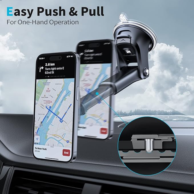 APPS2Car Magnetic Phone Mount, Dashboard & Windshield Suction Cup Car Phone Holder Mount with 6 Strong Magnets, Adjustable Telescopic Arm, Compatible with iPhone & Android Smartphones