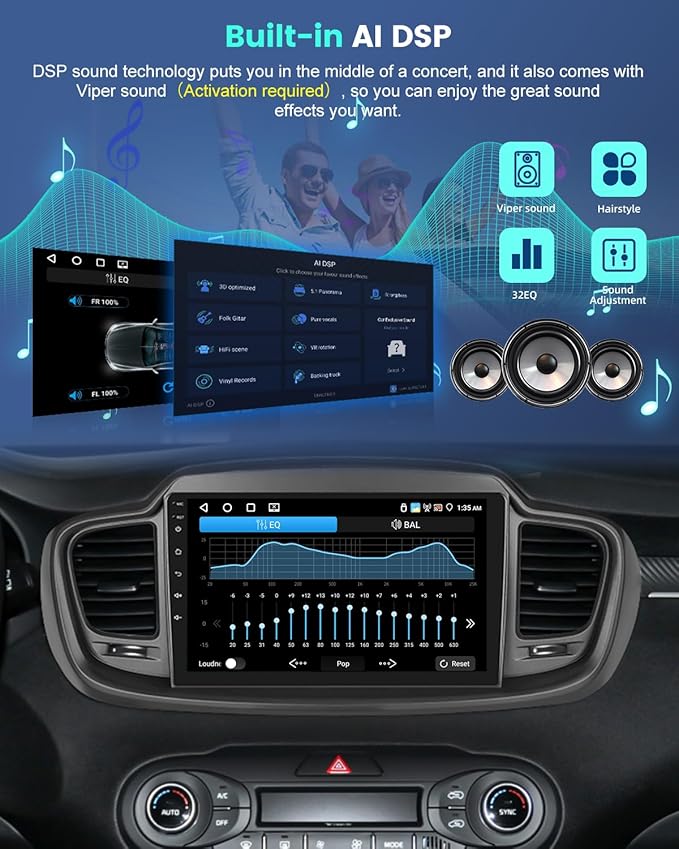 4+64G for KIA Sorento 2015 2016 2017 2018 2019 2020 Android Car Stereo with Wireless Carplay and Android Auto - 10 Inch HD Touchscreen Radio with 32EQ DSP/WiFi/GPS/Mirror Link, AHD Rear View Camera