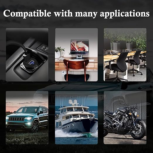 BATIGE Alloy Dual Port USB 3.0 Car Dashboard Flush Mount Cable, Male to Female with LED Indicator Extension Cable for Car Truck Boat Motorcycle Dashboard Panel 1ft