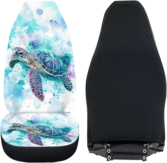 ELEQIN Blue Turtle Car Seat Covers Two Front Only for Car, Automotive Interior Covers, Airbag Compatible, Quick Setup Universal Fit Seat Covers for Car, Truck, SUV