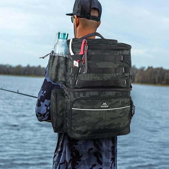 MATEIN Fishing Backpack, Water Resistant Tackle Storage Bag with Rod Holders & Cooler, Fishing Gifts for Men