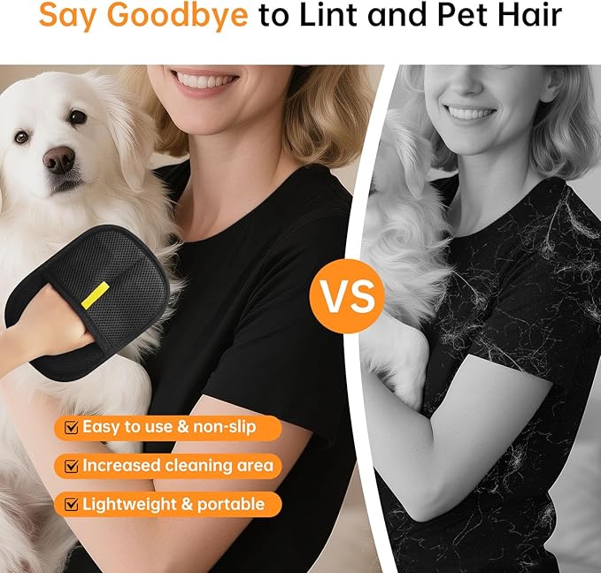 2 Pcs Pets Static Removal Gloves, Reusable Cat Dog Electrostatic Hair Remover Grooming Glove Tool (2 Pcs Black)
