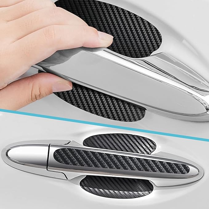 MLY 8 PCS Car Door Handle Protector, Carbon Fiber 3D Traceless Door Scratch Protector, Anti-Scratch Handle Bowl Covers Sticker, Universal for Most Vehicles (Black)