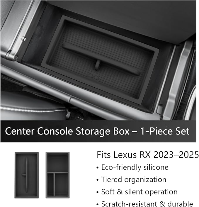 SXCY [Double-layer for 2023-2025 2026 Lexus RX350 Center Console Organizer 2024 2025 2026 RX350 RX Hybrid RX 350h/ RX 500h Accessories [Soft Silicone] Center Console Tray Middle Console Organizer