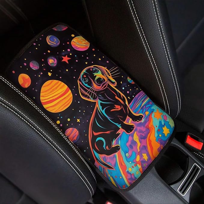 UNICEU Universal Fit Car Armrest Cover Dachshund Planet Print Auto Center Console Armrest Pad Anti Slip Armrest Seat Box Cover Protector Comfortable Car Interior Decor Accessories