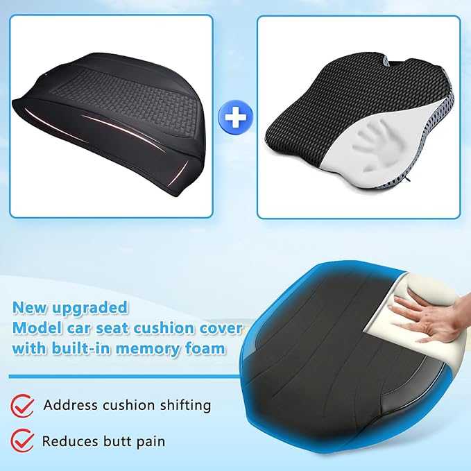 GIANT PANDA Bottom Car Seat Cover for Driver,Front Seat Cover with Memory Foam Cushion,Ideal for Long Drives,Relieves Sciatica and Tailbone Pain, Fits 95% of Vehicles, Black
