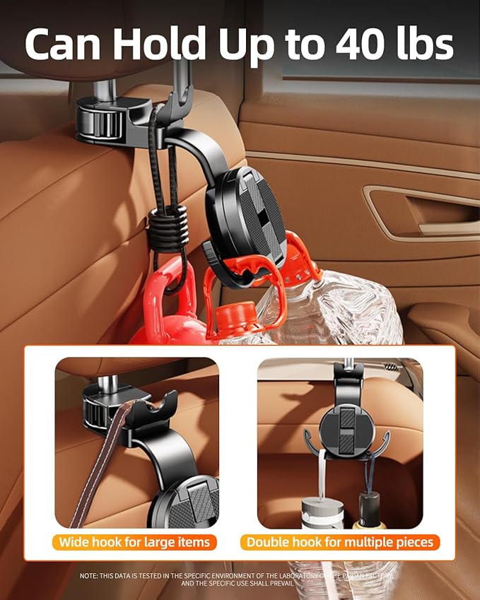 1 Pack Headrest Hook for Car Seat Back with Phone Holder, Multifunctional Car Seat Hooks for Purses and Bags Handbag Grocery Bag, Purse Hanger Car Organizers and Storage Accessories Interior