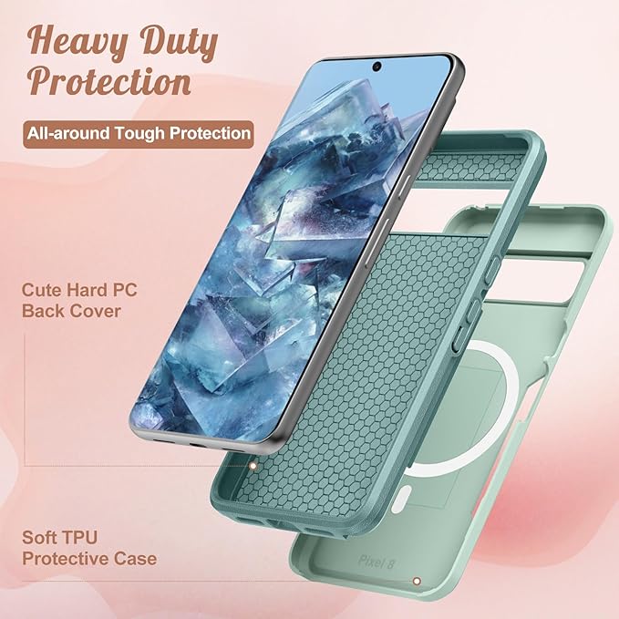 for Google Pixel 8 Case 6.2 Inch - Compatible with MagSafe Women Girls Cute Magnetic Protective Cover Unique Girly Blue Flowers Heavy Duty Shockproof Design for Google Pixel 8 Phone Cases