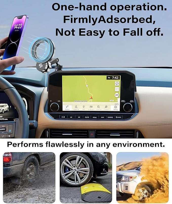 Car Phone Holder for Nissan Rogue 2021 2022 2023 Accessories Apply to 9 Inch Screen Fixed Clip Magnetic Cell Phone Mount Hands-Free 360 Degree Rotation with Dashboard Storage Tray
