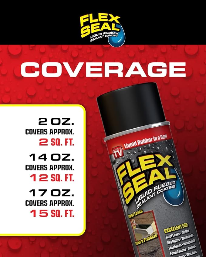Flex Seal, 14 oz, Green, Stop Leaks Instantly, Waterproof Rubber Spray On Sealant Coating, Perfect for Gutters, Wood, RV, Campers, Roof Repair, Skylights, Windows, and More