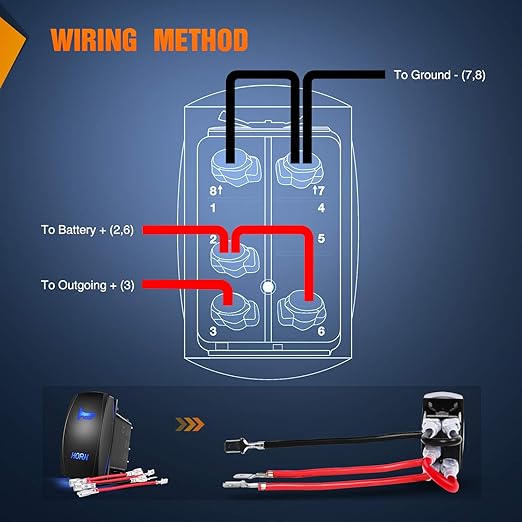 Nilight Horn Switch Momentary Laser Rocker Switch 5PIN On/Off LED Light 20A/12V 10A/24V Switch with Jumper Wires Set for Cars Jeeps Boats Trucks (90126B)