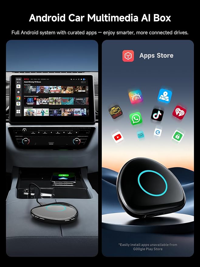 Magic AI Box, Wireless CarPlay/Android Auto Adapter, Car Video Box Supports for Netflix/YouTube/TikTok/TF Card, DriveChat AI Smart Box with GPS/Dual Bluetooth