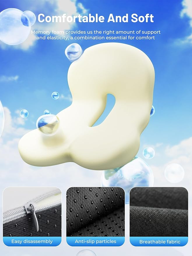 Car Seat Cushion - Memory Foam L-Shaped with Lumbar Support & Anti-Slip Design for Long Driving Comfort